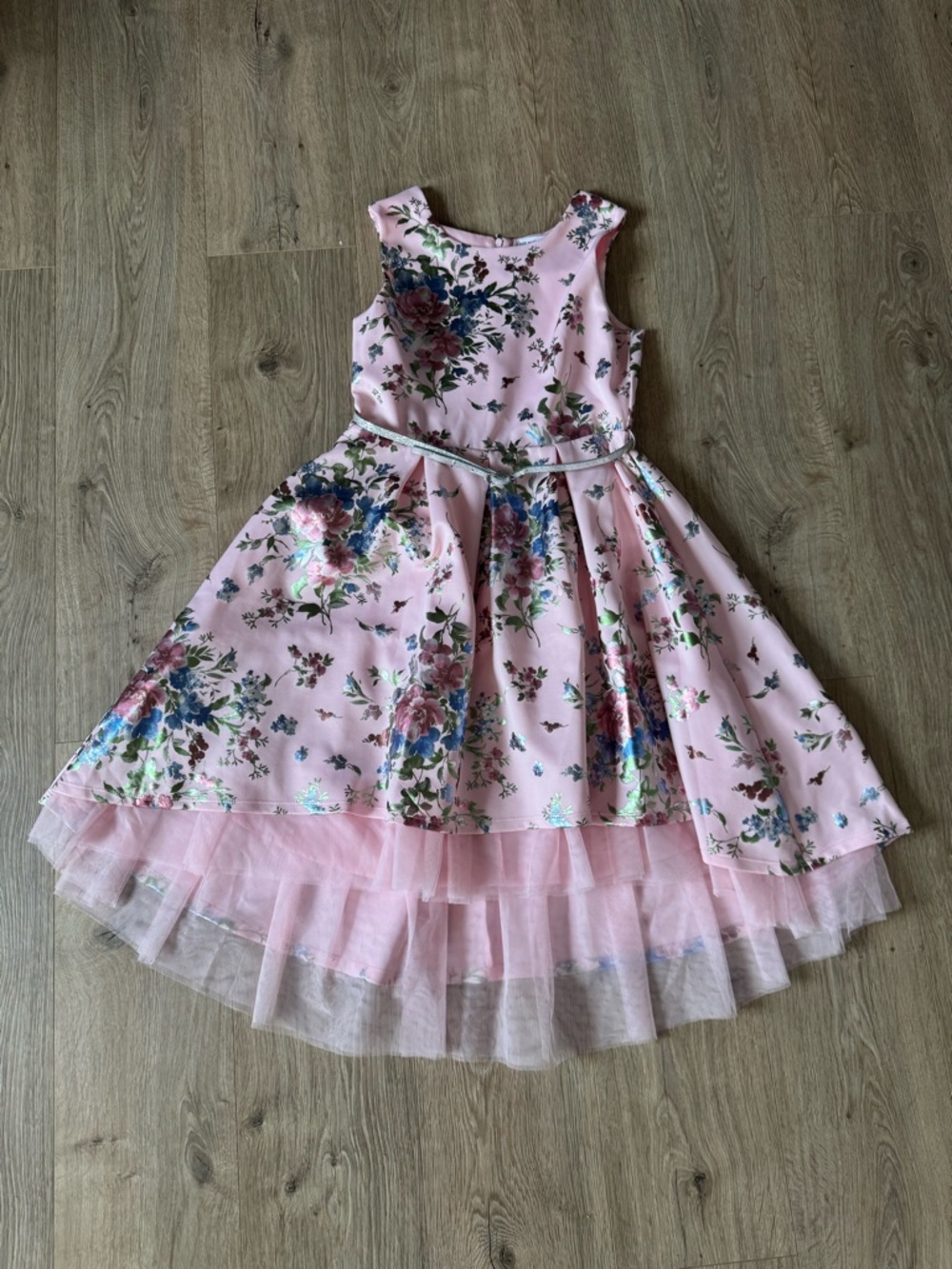 Knitworks Pink Floral A-Line Dress with Metallic Accents